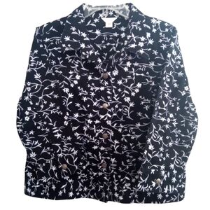 Christopher & Banks Jacket Large Black Floral Embroidered Blazer Cotton Casual